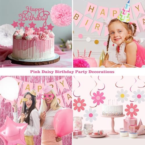 Pink Red Happy Birthday Party Decorations kits for Girls Women with Happy Birthday Banner, Fringe Curtain,Foil Balloons,Tissue Pompoms,Dots Garland,Tassels Garland,Cake Topper for birthday decor(pink) - Image 6