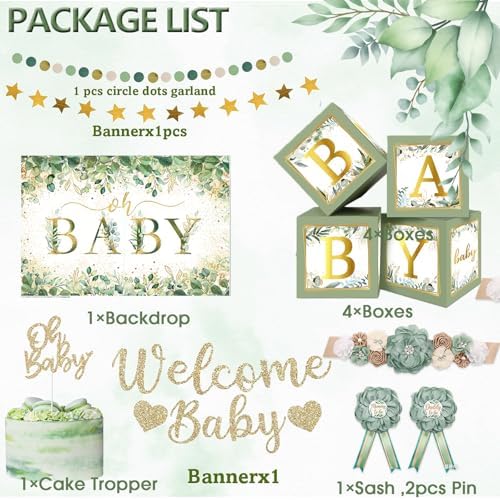 Sage Green Baby Shower Decorations Gender Neutral Baby Shower Decorations Welcome Baby Banner Sage Green Balloons Paper Lanterns Pom Tablecloth Neutral Gender Reveal Birthday Party Supplies - Image 2