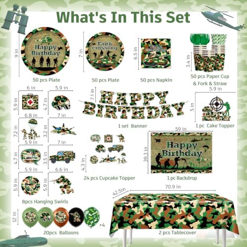 360Pcs Yingoto Army Birthday Party Decorations Tableware Set, Serves 50 - Image 2