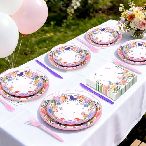 120PCS Wildflower Birthday Party Supplies, Pink Purple Floral Plates Set - Image 6