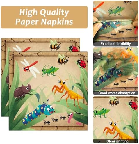 Qyeahkj 100 Pcs Bug Party Plates Napkins Supplies, Spring Summer Ladybugs Bee Reptile Birthday Party Tableware Set Insect Birthday Party Decorations Favors for Boys Girls Serve 25 - Image 3