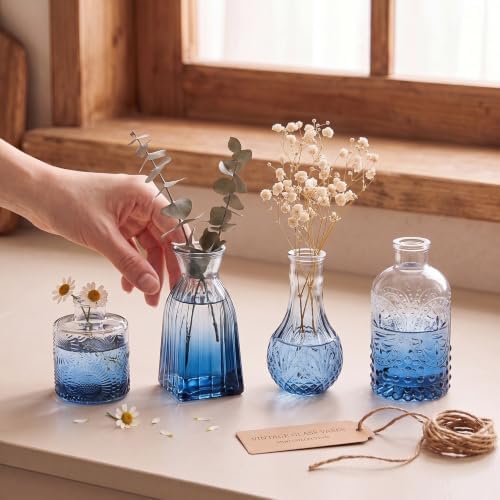 Clear Gradient Blue Glass Bud Vase Set of 22 Pcs,Small Bud Vases in Bulk,Glass Crystal Flower Vases Table Centerpieces for Party Event Wedding Decor Baby Shower Decorations (Gradient Blue, 22 Pcs) - Image 2