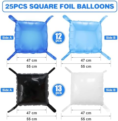 Black Blue White Square Foil Balloon Wall,25Pcs Double Sided Foil Balloons - Image 2