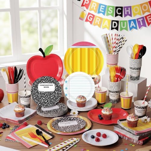 450 Pcs Back to School Tableware Set, Serve 50, Red Yellow - Image 5