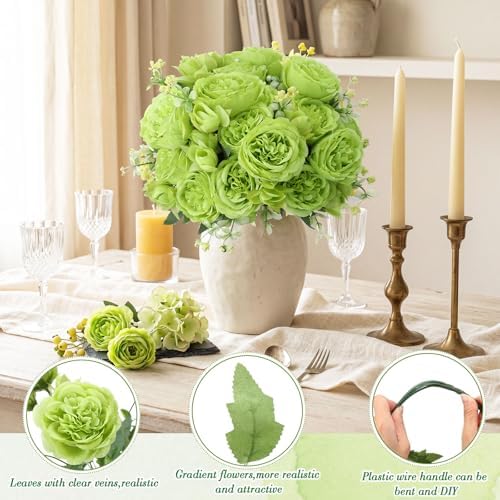Geosar 16 Bundles Artificial Peonies Flowers,Olive Green - Image 3