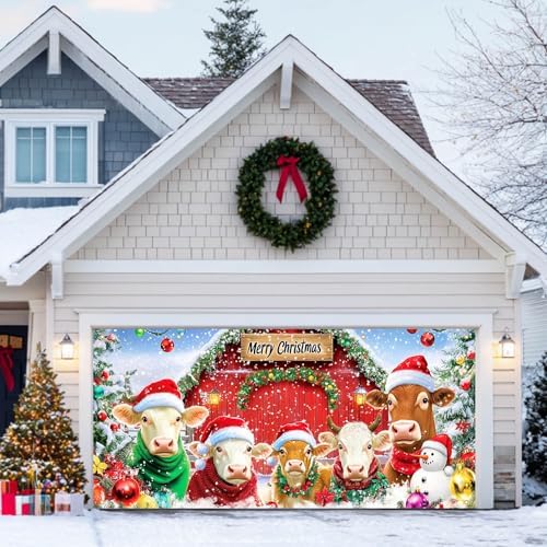 HOMETITUTE Merry Christmas Farm Cows Garage Banner 13x6ft by HOMETITUTE