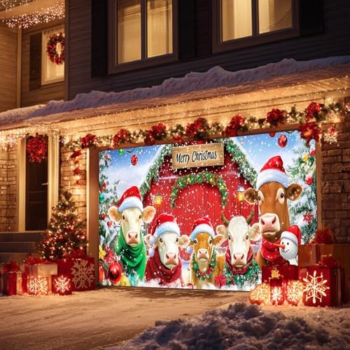 HOMETITUTE Merry Christmas Farm Cows Garage Banner 13x6ft - Image 4