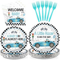96Pcs Blue Race Car Baby Shower Decorations for Boys, Serves 24 by Greencian