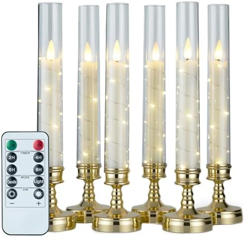 6PCS Flameless LED Candles with Timer, Flickering Battery Operated Candles with Embedded Star String Lights, Romantic Decorative Candles Table Decor for Home Wedding Room Christmas Decorations by Prerish