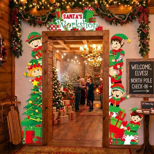 Peryiter 3 Pcs Christmas Door Decorations Santa's Workshop Elf Porch Banner - Image 5