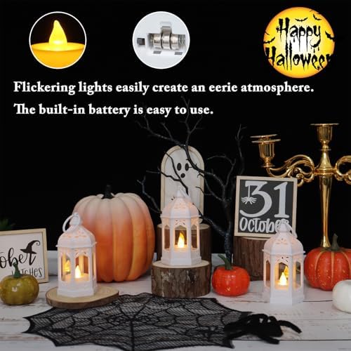LLQ 8 Pcs Mini Lantern Decor Moroccan Lantern with Flickering LED Candle Table Centerpiece Small Vintage Wedding Hanging Lamp Ornaments Bulk for Wedding Halloween Christmas Party (5 Inch,White) - Image 3