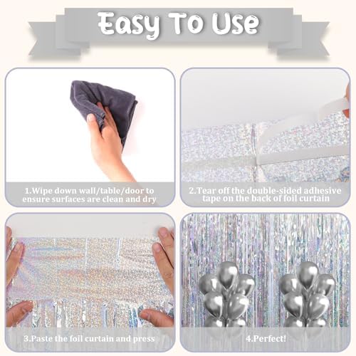 Voircoloria Laser Silver Foil Fringe Backdrop Curtains, 3.3x8.2ft, 3 Pack - Image 4