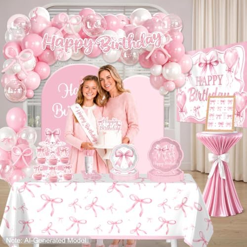 Pink Bow Birthday Decorations, All-in-One Decor Set for 25 Guests - Image 6