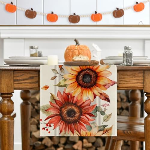 RABUSOFA Fall Table Runner 13x108 Inch Sunflower Fall Decor for Home - Image 5