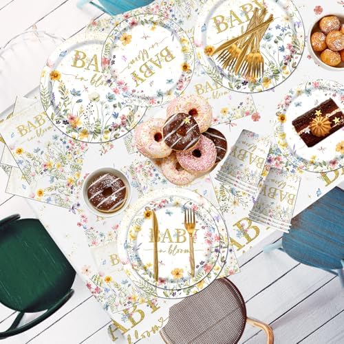 178Pcs Baby in Bloom Baby Shower Decorations-Wildflower Paper Plates and Napkins Kit Girls Floral Baby Shower Dinnerware Serves 24 - Image 6
