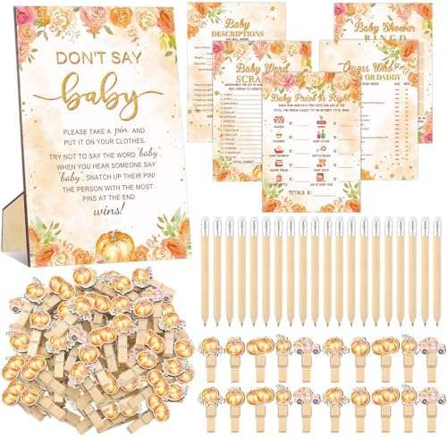 Patelai 321 Pcs Baby Shower Games Supplies, Watercolor Pumpkin by Patelai