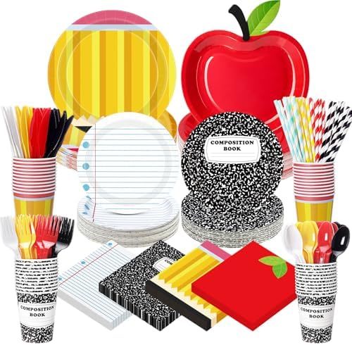 450 Pcs Back to School Tableware Set, Serve 50, Red Yellow by Unknown