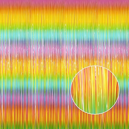 GOER 3.2 ft x 8.2 ft Metallic Tinsel Foil Fringe Curtains Party Photo Backdrop Party Streamers for Birthday,Graduation,New Year Eve Decorations Wedding Decor(3 Packs,Candy Macaroon Multicolor) by GOER