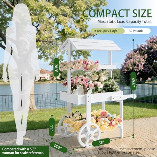 Flower Cart Display Stand with Wheels, 3-Tier Wooden Candy Cart - Image 3