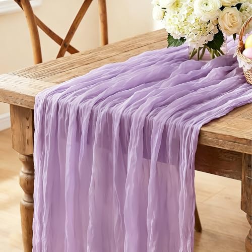 6Pcs Lilac Table Runner, 10FT Rustic Gauze Lavender Table Runner 35*120inch Boho Table Runners for Wedding Bridal Shower Baby Shower Table Centerpiece Decorations by Miucat
