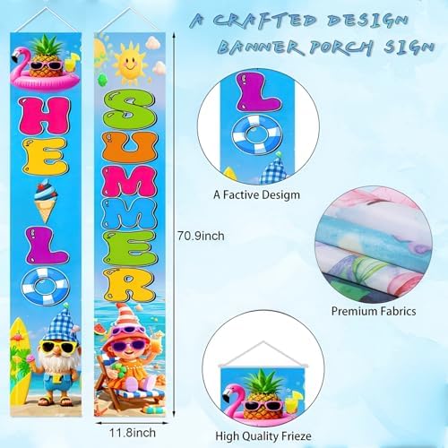 BlissYard 2pcs Welcome Summer Door Banner Hawaiian Gnome Porch Banners Sign Summer Sunshine Beach Front Door Hanging Decor Banner for Seasonal Home Hawaii Tropical Party Outdoor Decorations - Image 5