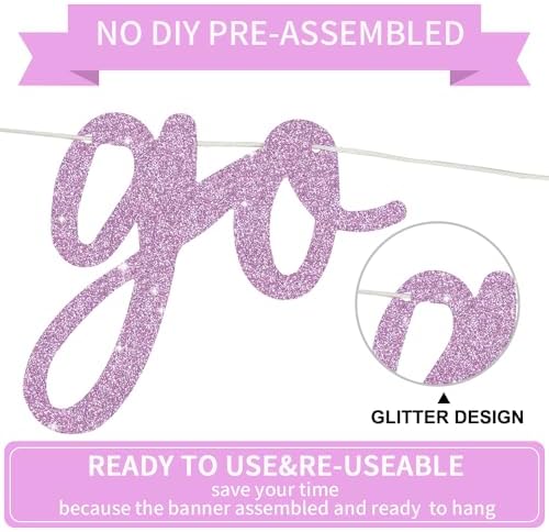 BEISHIDA Light Purple Go Shawty It's Your Birthday Banner - NO DIY - Hip Hop Theme Glitter Happy Birthday Banner - Pre-Strung - Light Purple Rap Theme Happy Birthday Sign for Man Women birthday Party - Image 2