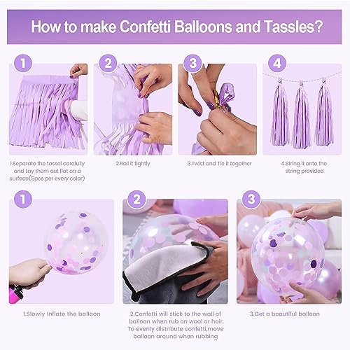 Purple Pink Birthday Party Decorations for Women Girls with Happy Birthday Banner,Hanging Swirls,Tissue Paper Pompoms,Circle Dots Garland,Tassel Garland Purple Balloons - Image 6