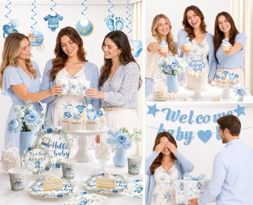 Cocomigo 371Pcs Blue Baby Boy Shower Decorations Tableware Set, Serves 50 - Image 7