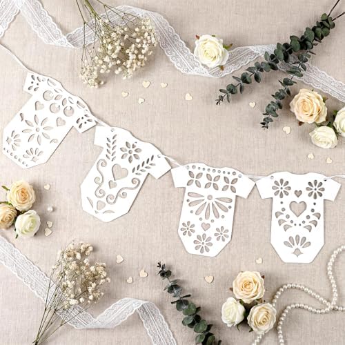 Amazingspark 4 Set White Papel Picado Baby Bodysuit Banner - Image 4