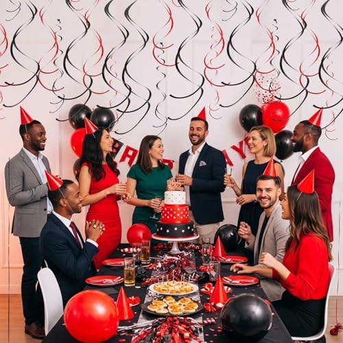 BEISHIDA 20Pcs Red Black Hanging Swirls Casino Birthday Graduation Decor - Image 4