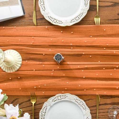 Artoid Mode Pearl Orange Gauze Table Runner 10FT Home Decor - Image 5