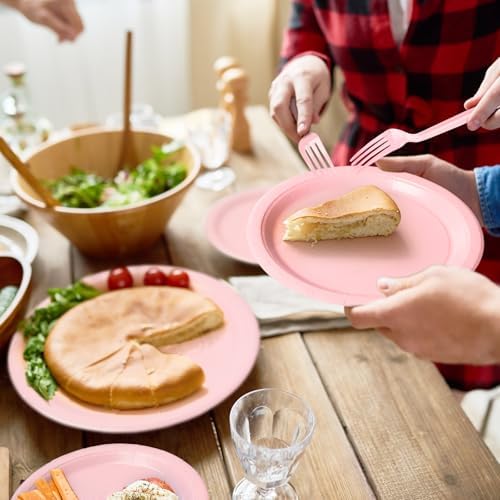 96 Pcs Party Plates, Pink Paper Plates and Napkins, Disposable Tableware Set, Party Supplies for Kids Birthday Baby Shower Wedding Picnic, Serve for 24 Guests - Image 7