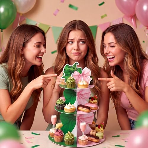 3 Tier Pink and Green Witch Cupcake Stand Witch Party Decoration Elegant Witches Cupcake Tower Pink and Green Cake Holder Table Display for Birthday Party Supplies - Image 6