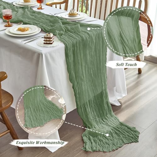 10 Pack Sage Green Cheesecloth Table Runner for Birthday Party Home Decor - Image 4