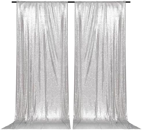PartyDelight Silver Sequin Backdrop Curtains 5x10ft 2 Panels by PartyDelight