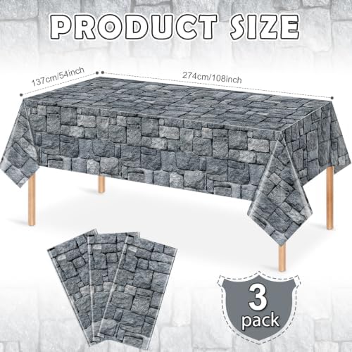 3 Pcs Stone Wall Plastic Tablecloths, Medieval Castle Party Decorations - Image 2