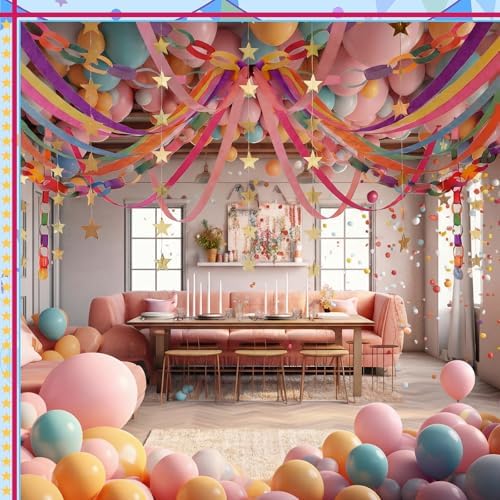 Frienda Paper Chain Strips Streamers Garland Set,Rainbow,Colorful - Image 5