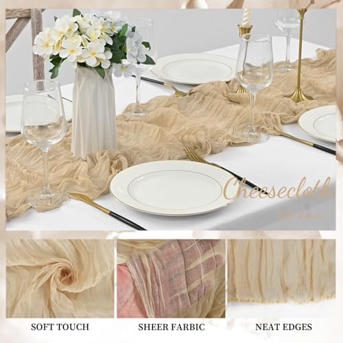 Sand 6 Pack 10FT Cheesecloth Table Runner 20 x 120 Inch Long Rustic Gauze Cheese Cloth Table Runner for Wedding Bridal Baby Shower Table Decorations Boho Fabric Sheer Birthday Party Table Decor - Image 3