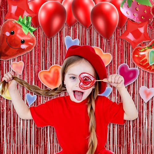 GREATRIL Red Fringe Curtains Party Streamers Backdrop Foil Tinsel Curtain Decoration for Stranger Theme Party Christmas Valentines Day Party 2 Pack - Image 5