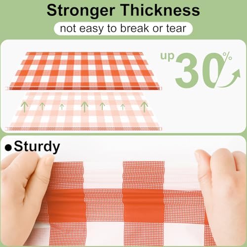 misaya 12 Packs Orange White Buffalo Gingham Plastic Disposable Table Cloth - Image 2