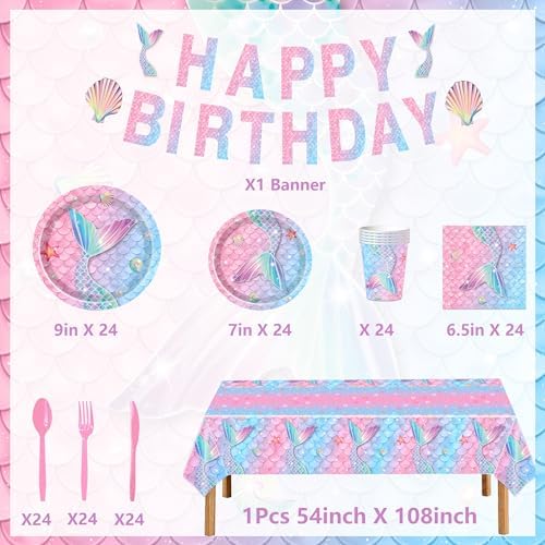 170 Pcs Mermaid Party Supplies Disposable Tableware Set for 24 - Image 2