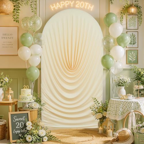 7.2FT Beige Draped Arch Cover, Ruched Ripple Arch Backdrop Cover for Wedding, Baby Shower, Birthday, Bridal Shower & Party Decorations - Image 2