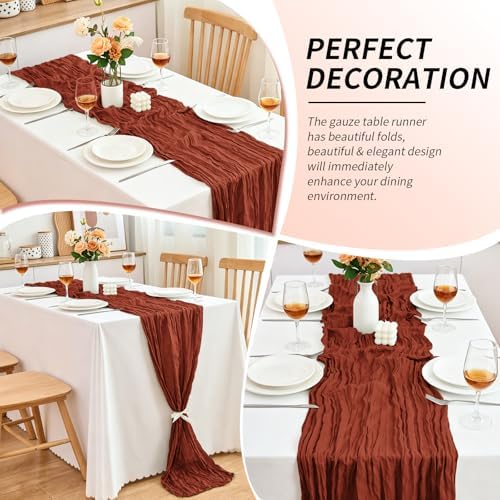 10 Pack Terracotta Cheesecloth Table Runner, 17x108 Inch Semi Sheer Boho Gauze Cheese Cloth Fabric Table Runners for Wedding Party Baby Shower Birthday Garden Farmhouse Table Decor - Image 7