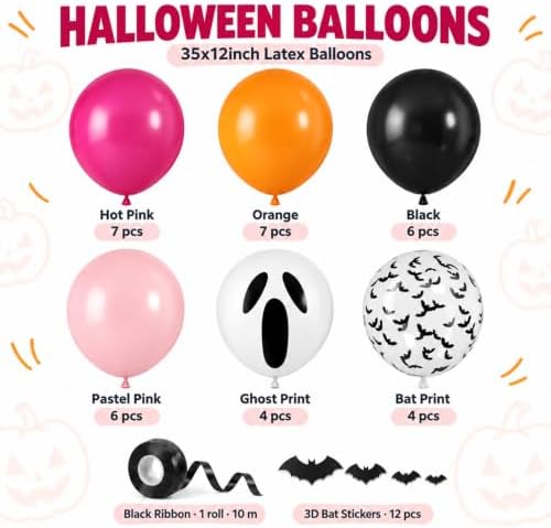 Halloween Balloons, Orange Pink Ghost Balloons for Halloween Birthday Party - Image 2
