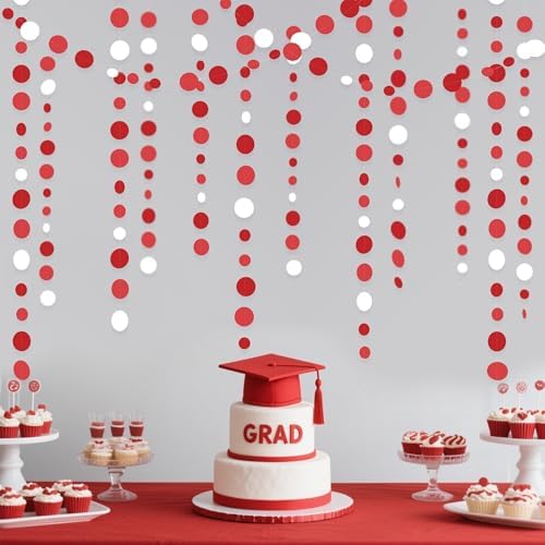 46 Ft Red Party Decorations Polka Dots Garlands Red and White Hanging Paper Circle Dots Streamer for Valentines Anniversary Birthday Graduation Wedding Christmas Holiday Bridal Shower Party Supplies - Image 3