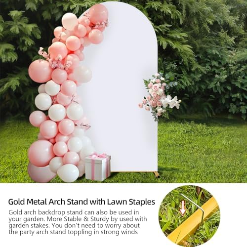 Metal Arch Backdrop Stand and Cover Set, 7.2FT Gold Wedding Backdrop Arch Frame Stand with Cover, Balloon Arch Stand with White Arch Cover for Party Birthday Baby Shower Graduation Decorations - Image 6