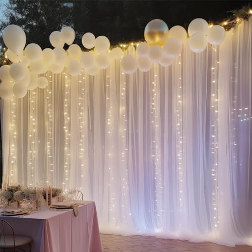 30ft x 10ft White Backdrop Curtain with Lights for Parties, Sheer Wedding Photo Backgrounds Tulle Drapes for Baby Shower Birthday Party Decorations Backdrop for Photography - Image 4