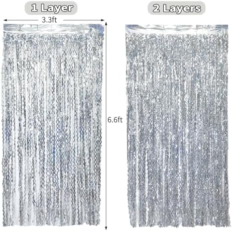 4 Pack 3.3 ft x 6.6 ft Silver Metallic Tinsel Foil Fringe Curtains - Door Streamers for Photo Booth Christmas Day Thanksgiving Wedding New Year Party Decorations - Image 4