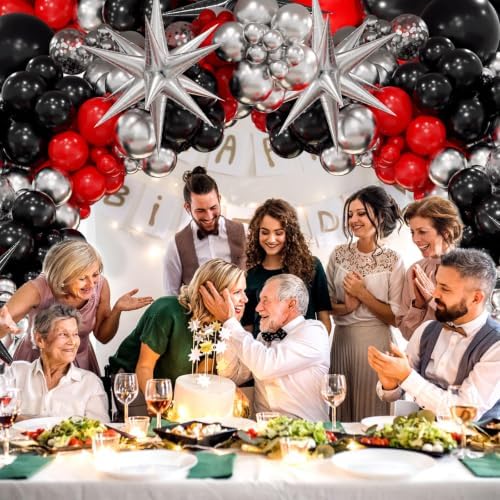 Red and Black Balloon Arch Kit with Red Black and Metallic Silver Balloons - Image 5