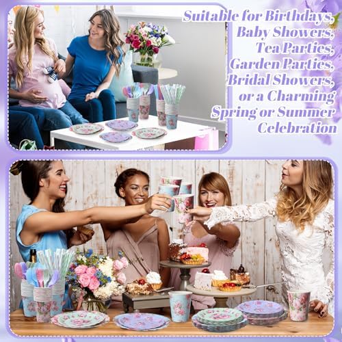 450 Pcs Vintage Floral Tableware Set, Serve 50, Vintage Color - Image 4